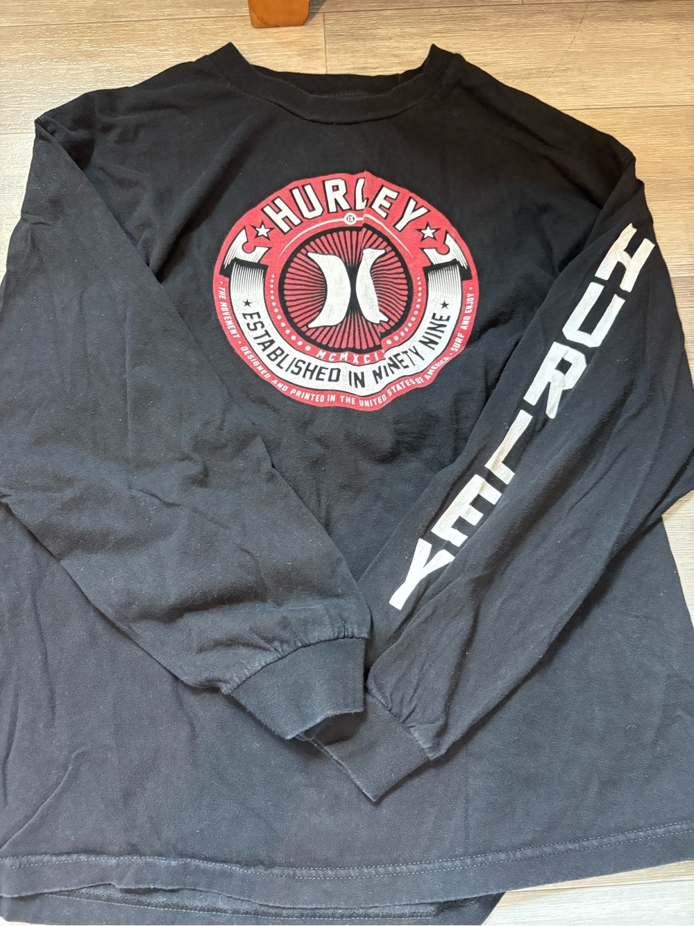 Hurley Black Long Sleeve Tee with Red & White Logo